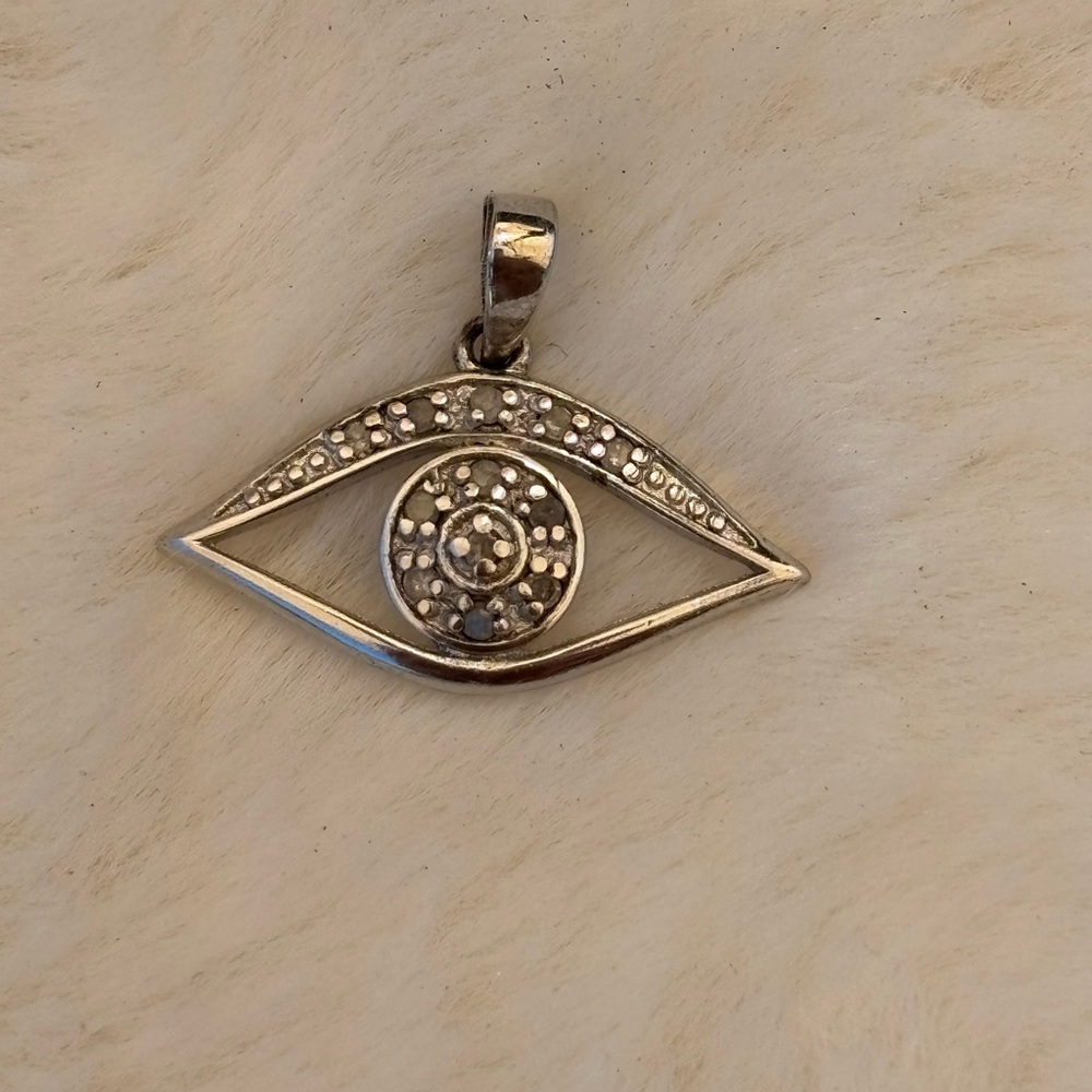 Mini sterling silver and white sapphire Evil Eye pendant ,women’s jewelry